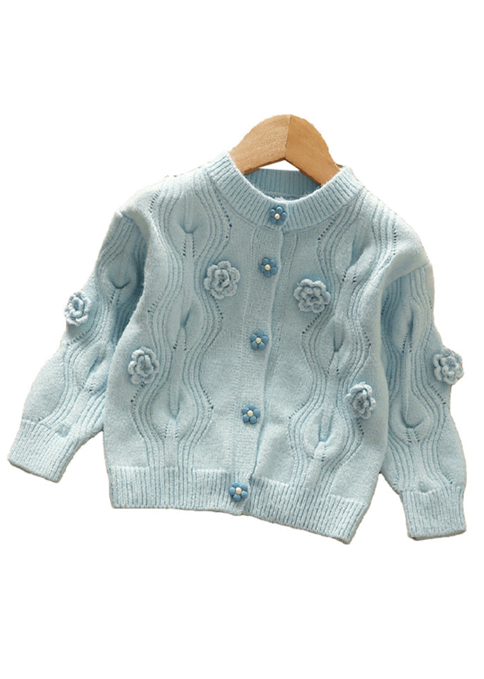 Modern Blue O-neck Button Patchwork Knit Cardigan Fall