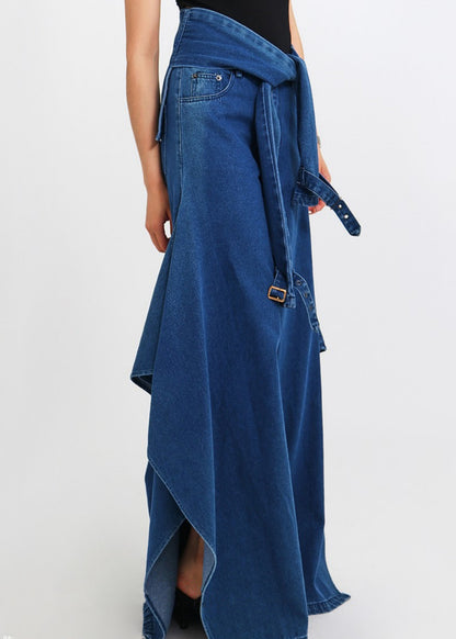 Modern Blue Original Design Lace Up Denim Wide Leg Pants Spring