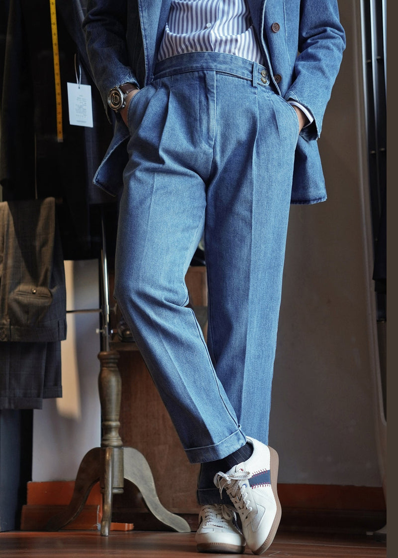 Modern Blue Pockets High Waist Denim Straight Pants Fall