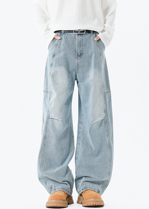 Modern Blue Pockets High Waist Patchwork Denim Pants Summer