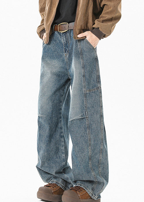 Modern Blue Pockets High Waist Patchwork Denim Pants Summer