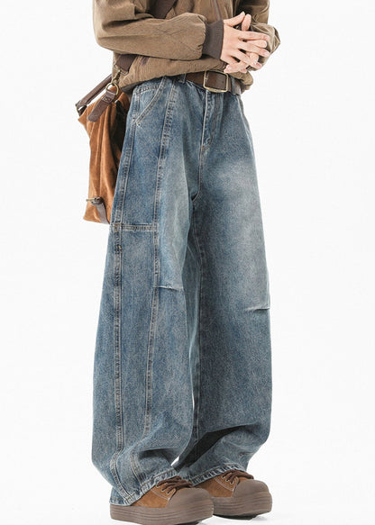 Modern Blue Pockets High Waist Patchwork Denim Pants Summer