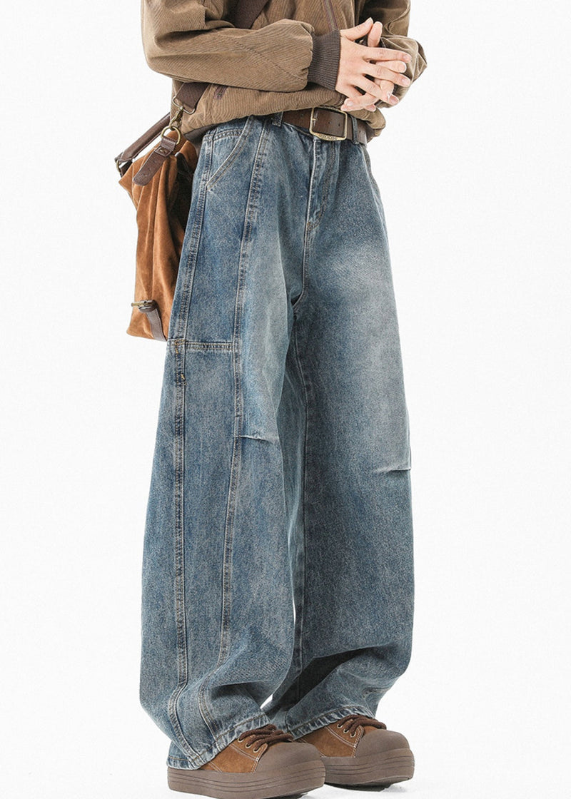 Modern Blue Pockets High Waist Patchwork Denim Pants Summer