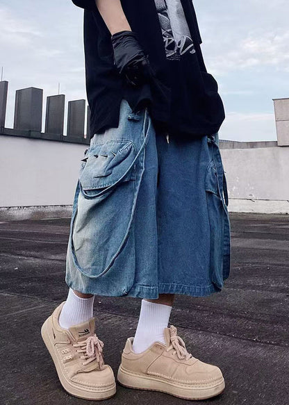 Modern Blue Pockets Oversized Denim Shorts Summer