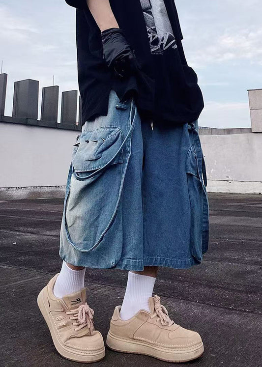 Modern Blue Pockets Oversized Denim Shorts Summer