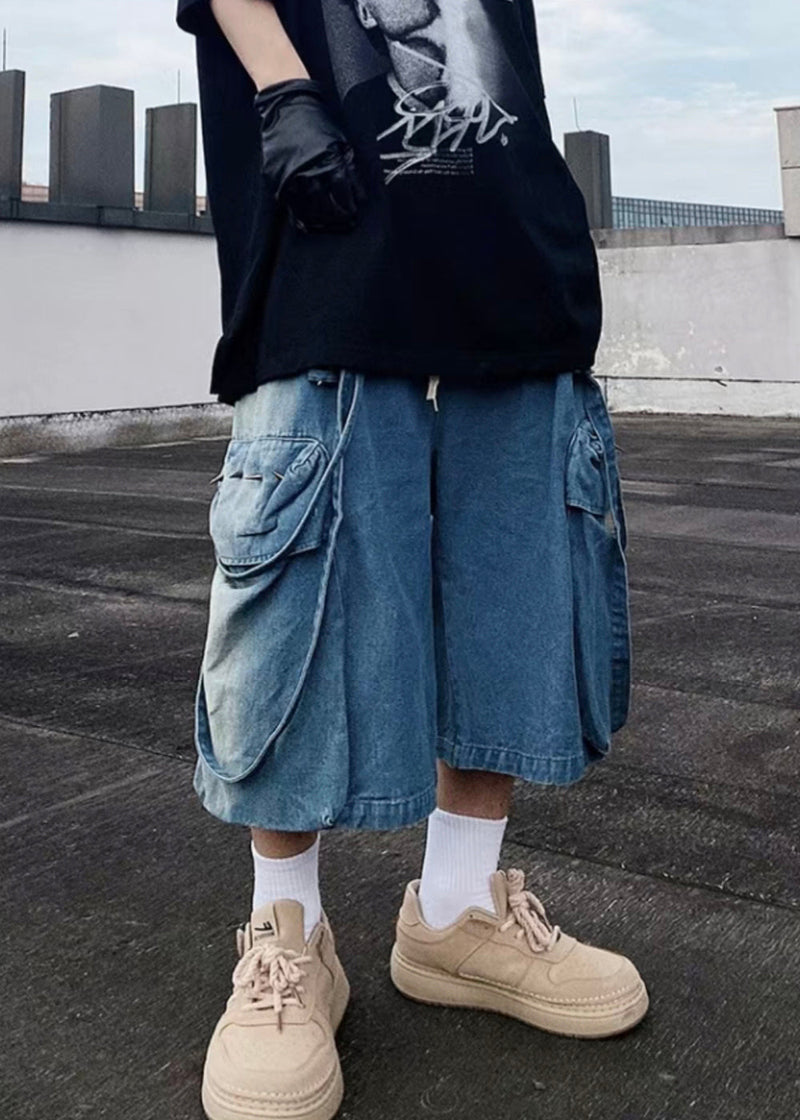 Modern Blue Pockets Oversized Denim Shorts Summer