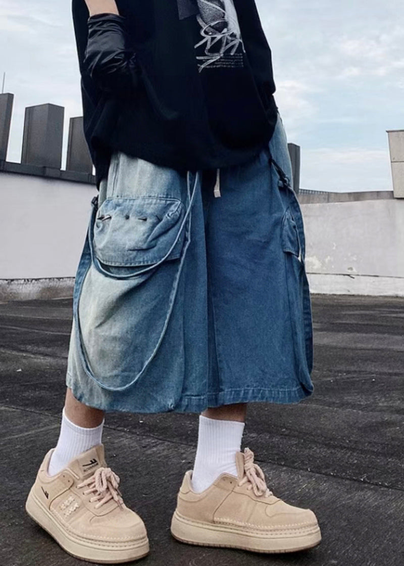 Modern Blue Pockets Oversized Denim Shorts Summer