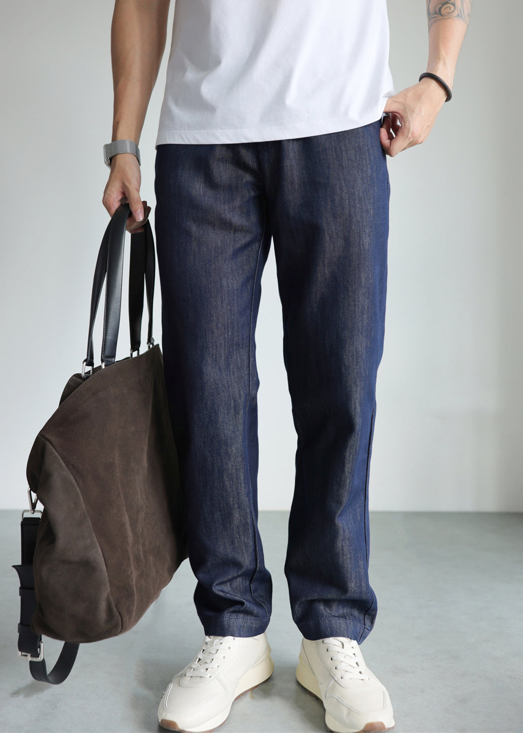 Modern Blue Pockets High Waist Denim Straight Pants Fall