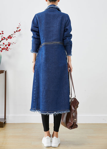 Modern Blue Zip Up Wear on Both Sides Denim Trench Coats Fall