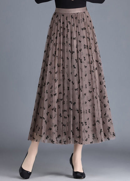 Modern Brown Butterfly Wear on Both Sides Tulle Pleated Skirts Spring