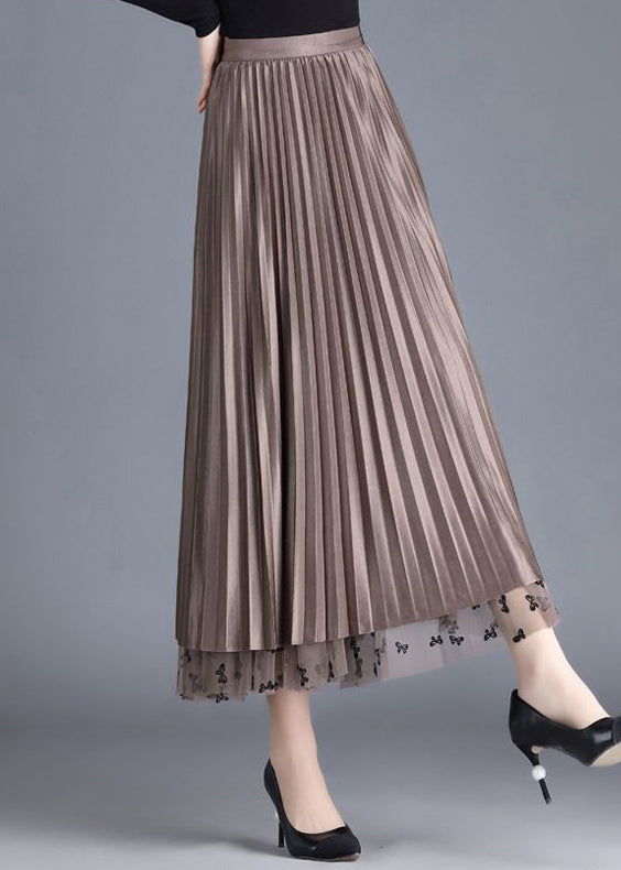 Modern Brown Butterfly Wear on Both Sides Tulle Pleated Skirts Spring