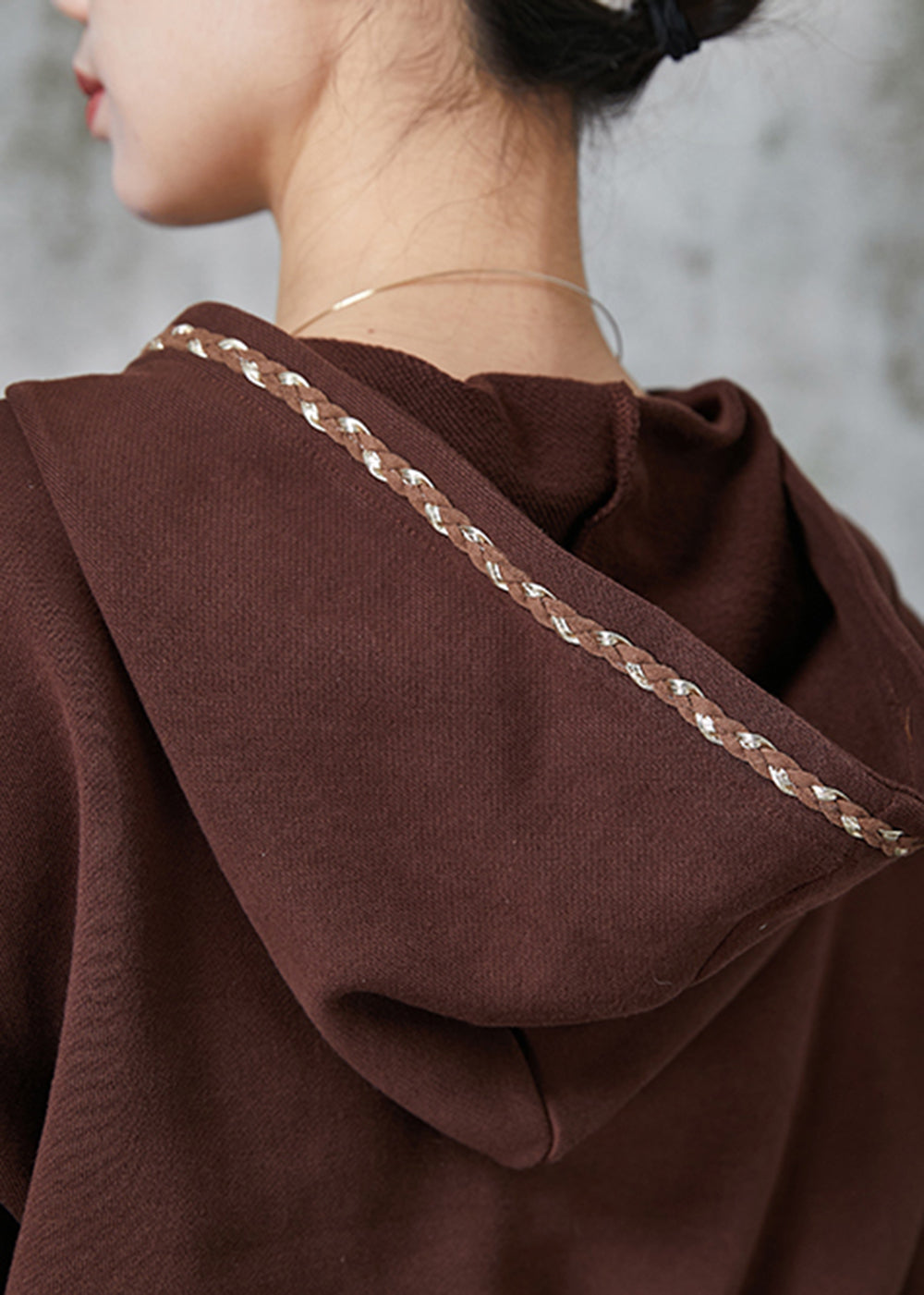 Modern Brown Embroidered Cotton Sweatshirt Dress Spring