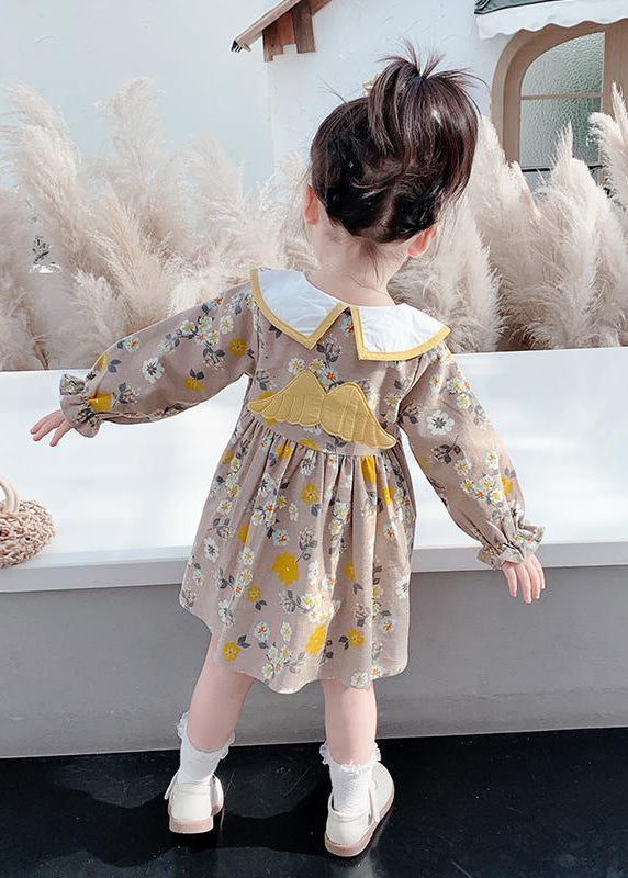 Modern Brown Embroideried Print Vacation Long Dresses Long Sleeve
