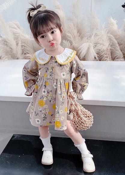 Modern Brown Embroideried Print Vacation Long Dresses Long Sleeve