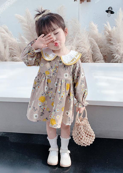 Modern Brown Embroideried Print Vacation Long Dresses Long Sleeve