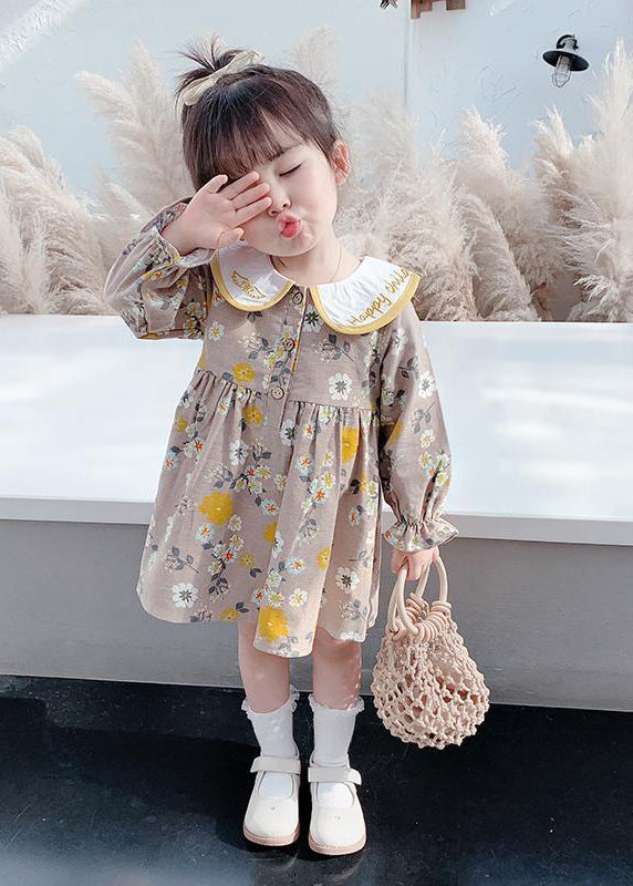 Modern Brown Embroideried Print Vacation Long Dresses Long Sleeve