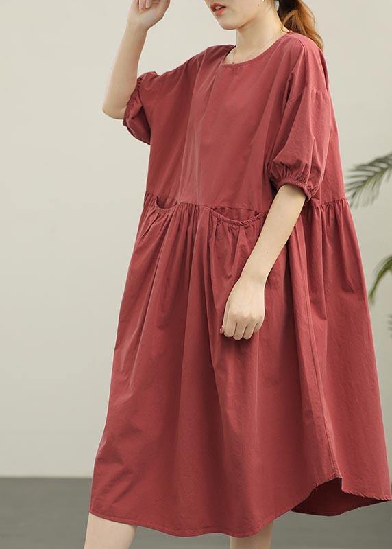 Modern Brown Red Loose Cotton Summer Dresses