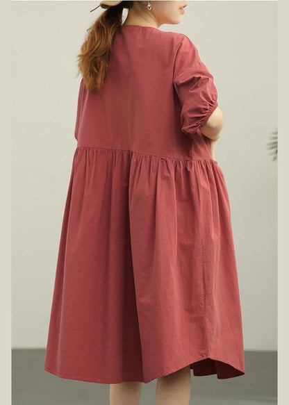 Modern Brown Red Loose Cotton Summer Dresses