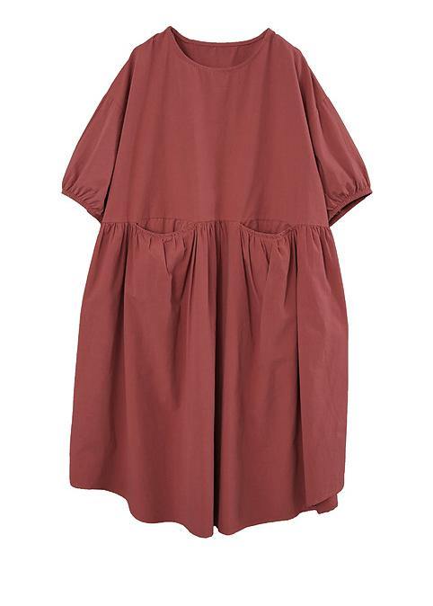 Modern Brown Red Loose Cotton Summer Dresses