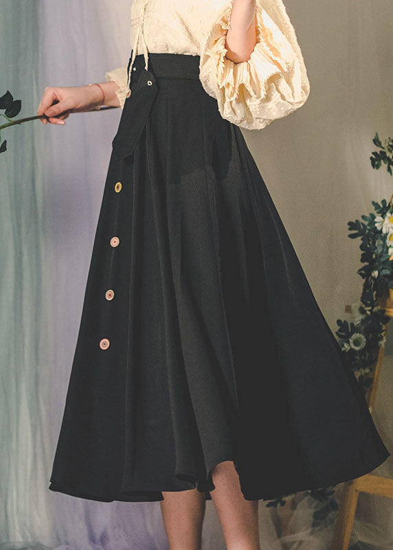 Modern Caramel High Waist Sashes Exra Large Hem Single Breasted a Line Skirt Spring