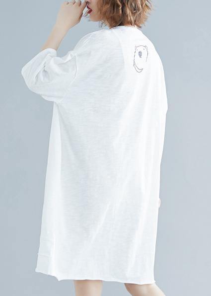 Modern Cartoon Print Cotton Long Shirts Fabrics White Dress Summer