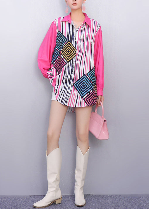 Modern Style Vibrant Striped Geometric Print Shirt Fall