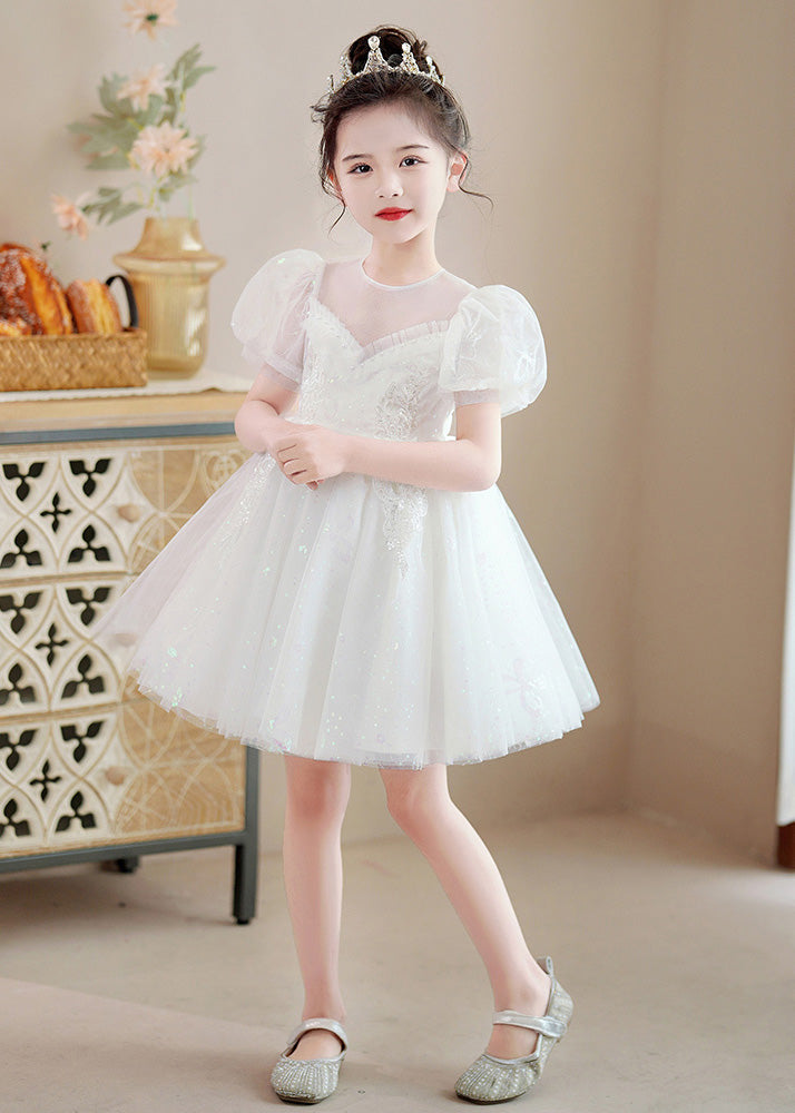 Modern Champagne O-neck Sequins Patchwork Nail Bead Tulle Mid Dresses Summer