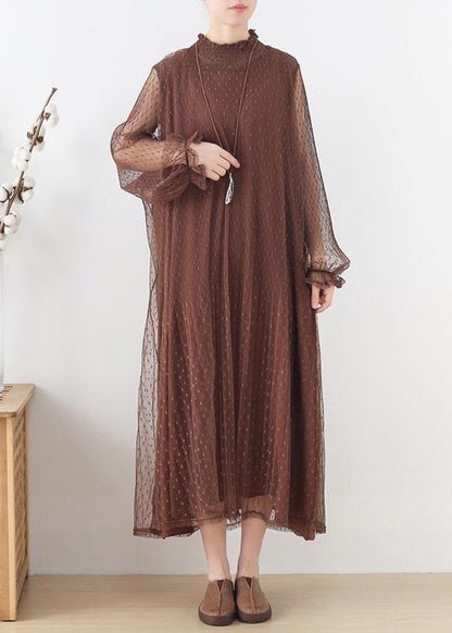 Modern Chocolate Patchwork Holiday Summer Chiffon Dress