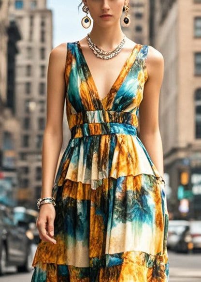 Modern Cinched Print Chiffon Cami Dress Summer