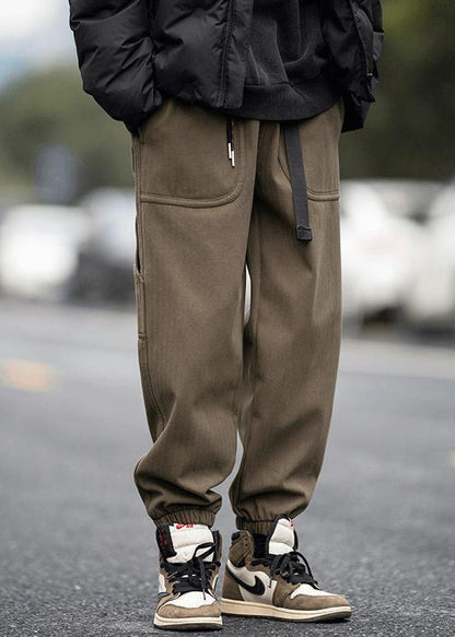 Modern Coffee Pockets Elastic Waist Beam Pants Spring