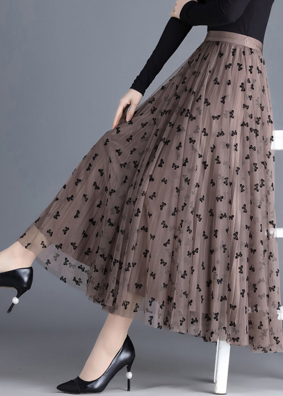 Modern Chocolate Print Draping Tulle a Line Skirts Spring