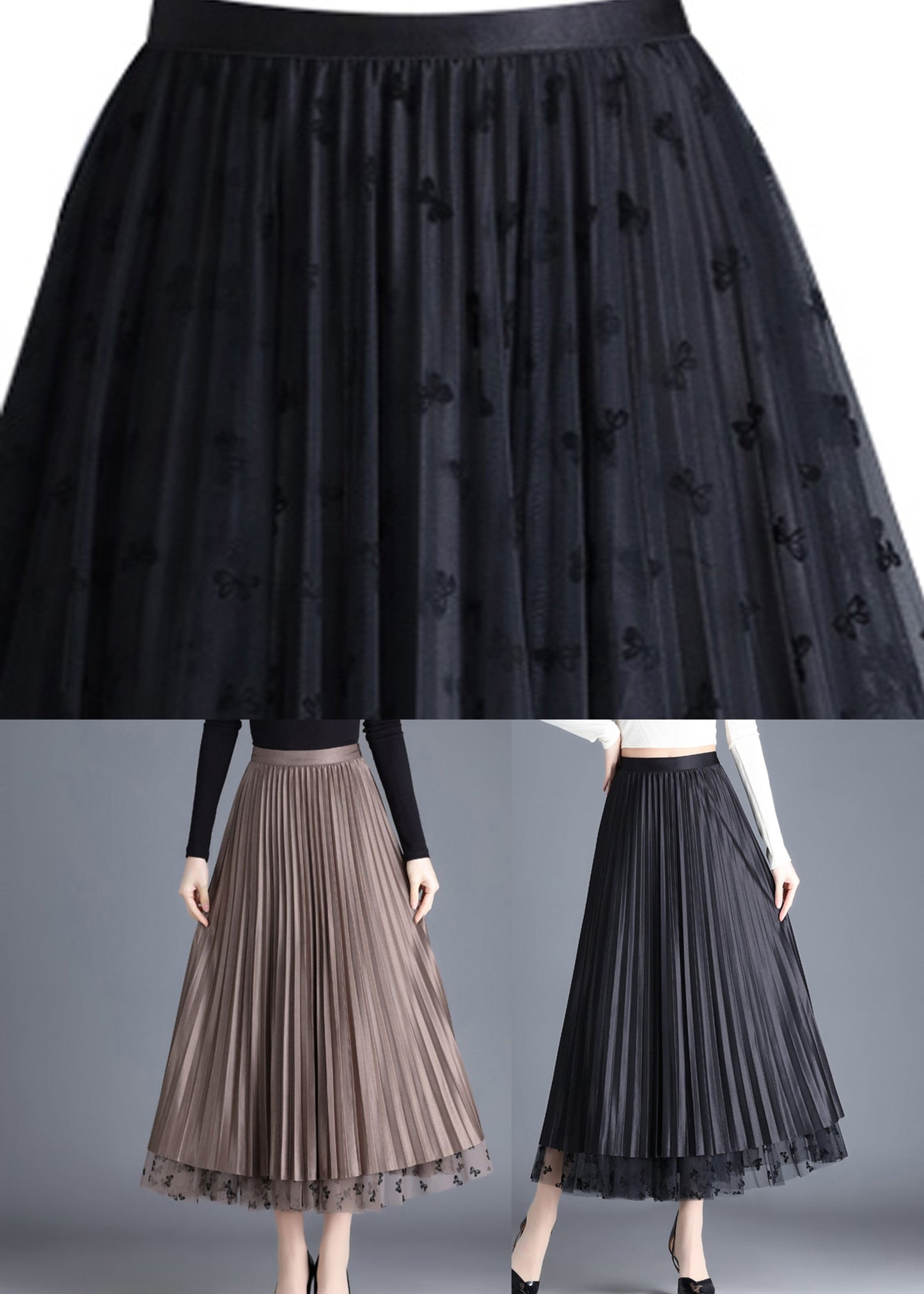 Modern Chocolate Print Draping Tulle a Line Skirts Spring
