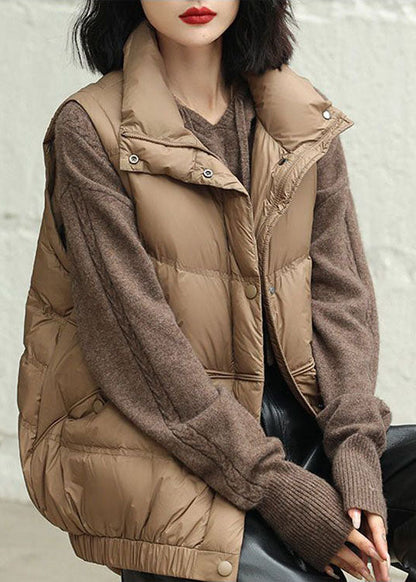 Modern Chocolate Stand Collar Oversized Thick Duck Down Vest Winter