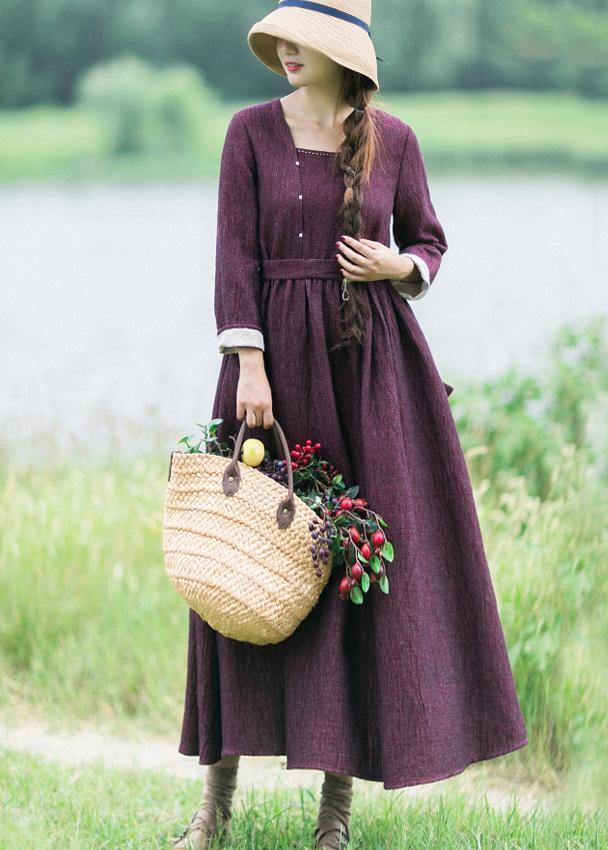 Modern Collar Wrinkled Spring Dresses Tutorials Purple Dress