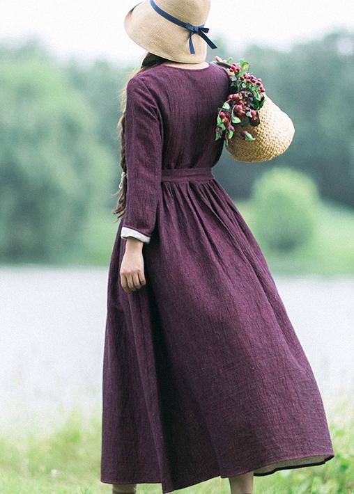 Modern Collar Wrinkled Spring Dresses Tutorials Purple Dress
