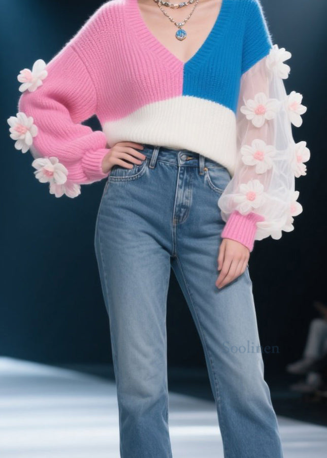 Modern Colorblock Asymmetrical Patchwork Knit Sweater Fall