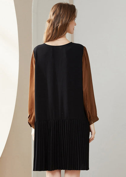 Modern Colorblock O-neck Oversized Patchwork Chiffon Pleated Dress Spring