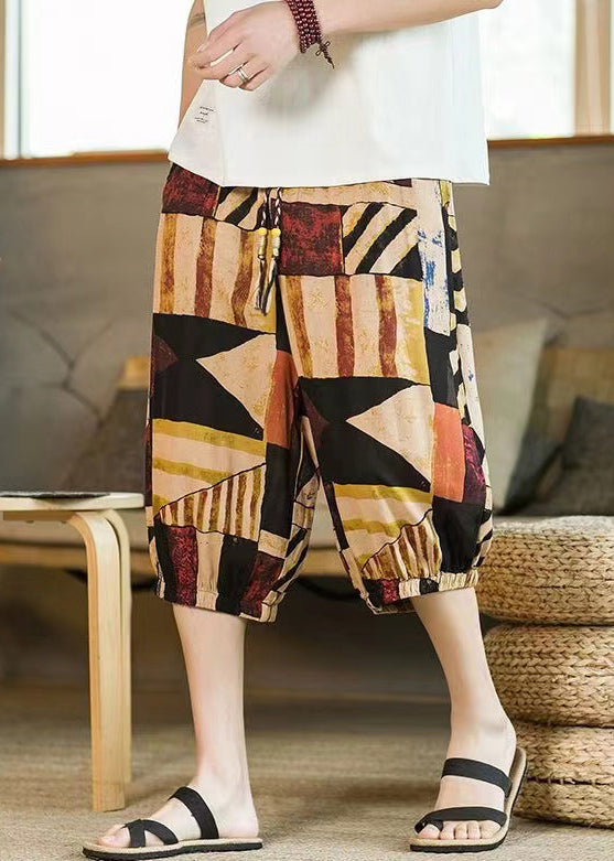 Modern Colorblock Pockets High Waist Cotton Crop Pants