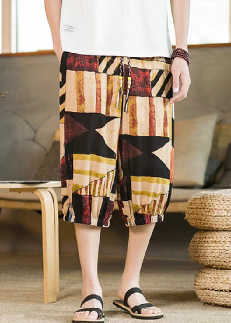Modern Colorblock Pockets High Waist Cotton Crop Pants