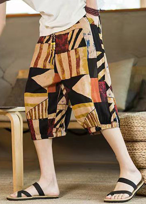 Modern Colorblock Pockets High Waist Cotton Crop Pants