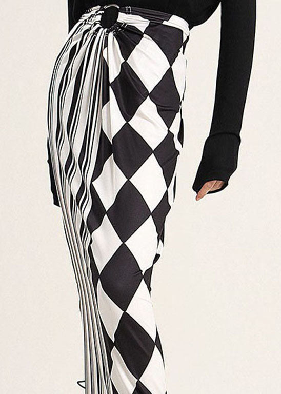 Modern Colorblock Side Open Print Patchwork Silk Skirts Spring