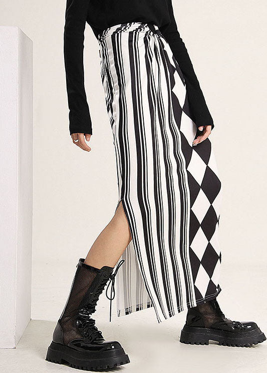 Modern Colorblock Side Open Print Patchwork Silk Skirts Spring