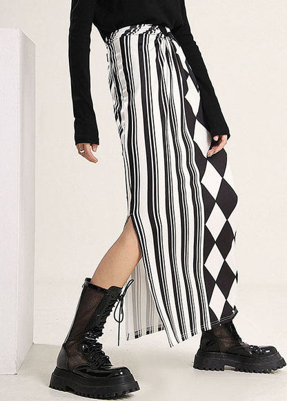 Modern Colorblock Side Open Print Patchwork Silk Skirts Spring