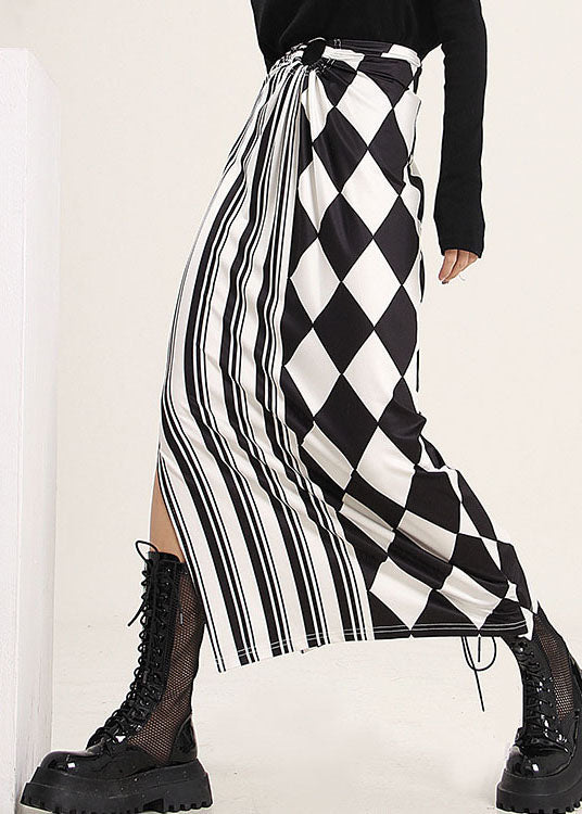 Modern Colorblock Side Open Print Patchwork Silk Skirts Spring