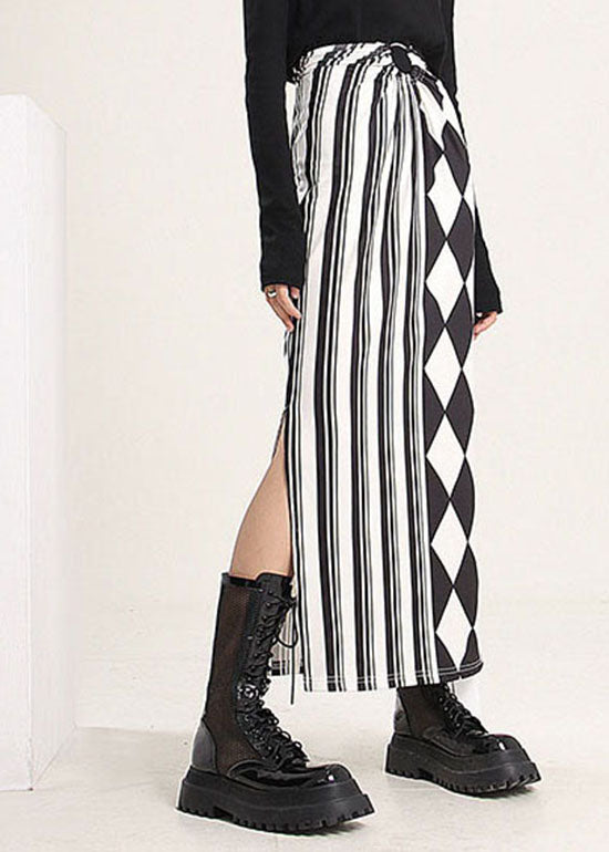 Modern Colorblock Side Open Print Patchwork Silk Skirts Spring