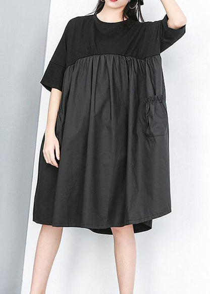Modern Cotton Dresses Fun Summer Patchwork Pleated Loose Dress