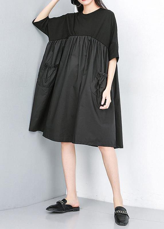Modern Cotton Dresses Fun Summer Patchwork Pleated Loose Dress