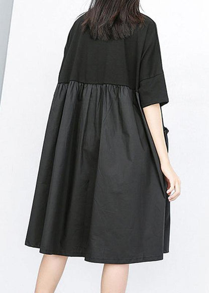 Modern Cotton Dresses Fun Summer Patchwork Pleated Loose Dress