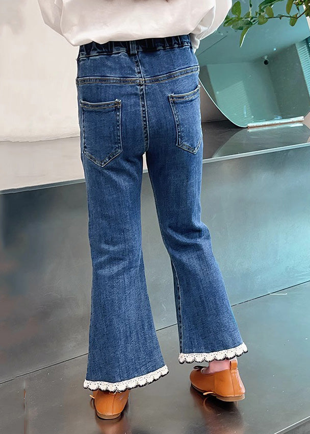 Modern Denim Blue Elastic Waist Crop Flared Pants