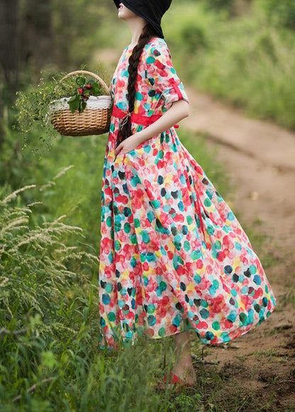 Modern Dotted Clothes O Neck Exra Large Hem Robes Summer Dress